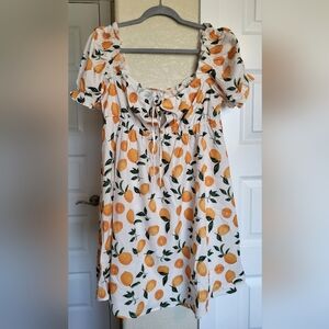 SHEIN Orange and White Midi Dress